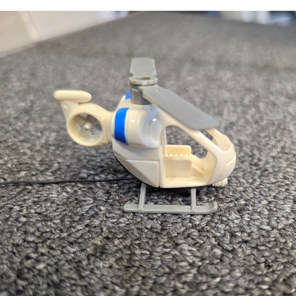 Miniature Toy Helicopter White Blue Grey with Rescue Hook and Rotor Blades